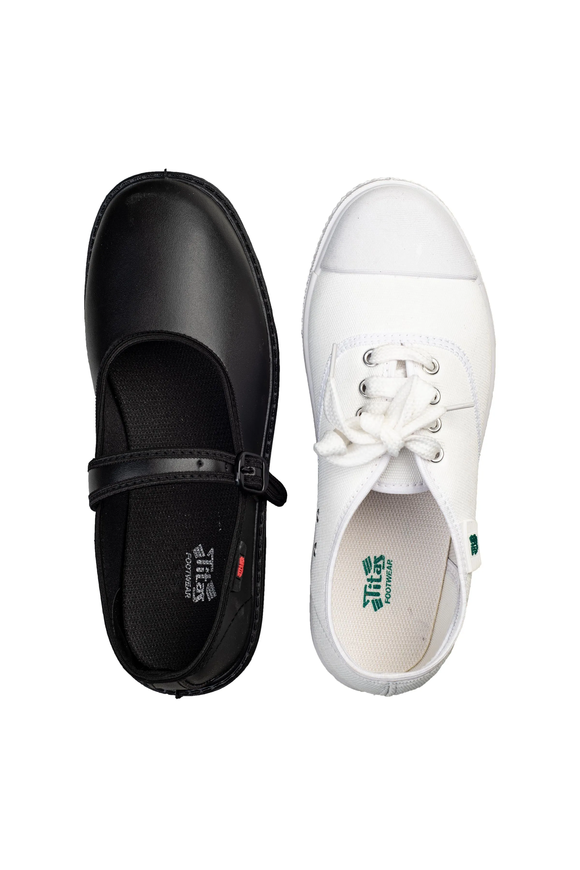 Titas Girls Black School Shoe & White Canvas School Shoe Combo