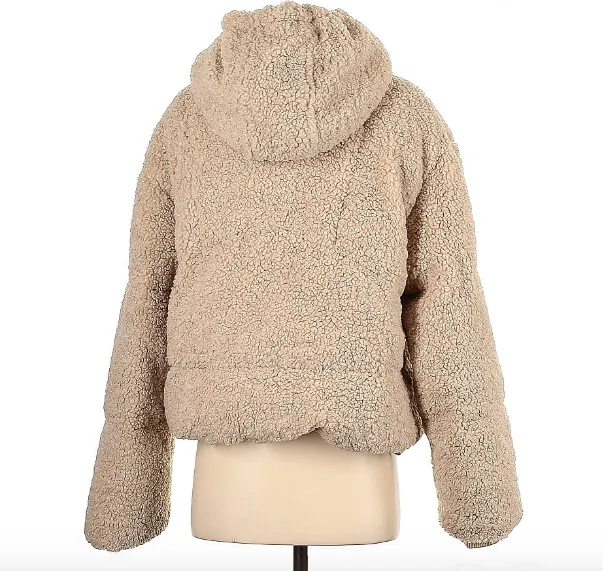 TOPSHOP Teddy Heavy Hooded Coat XS Cream Warm Sherpa Crop Outerwear