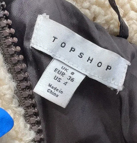 TOPSHOP Teddy Heavy Hooded Coat XS Cream Warm Sherpa Crop Outerwear