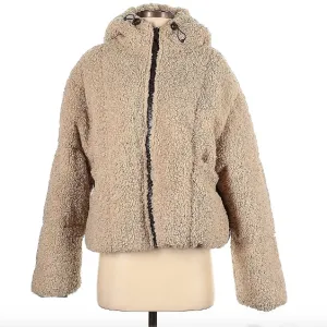 TOPSHOP Teddy Heavy Hooded Coat XS Cream Warm Sherpa Crop Outerwear