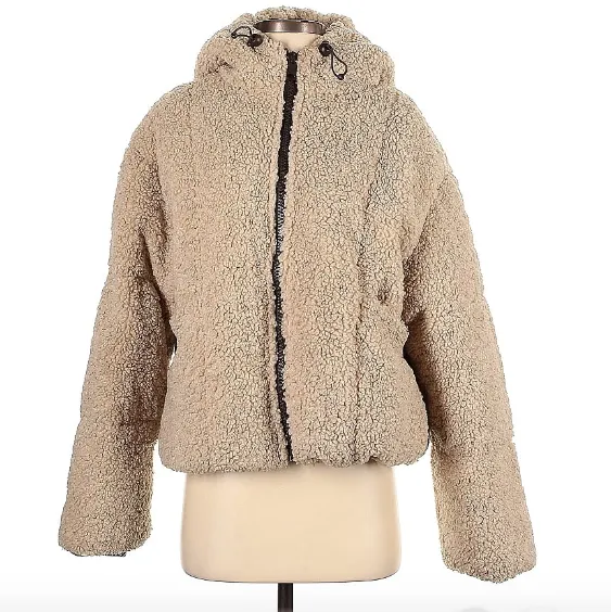 TOPSHOP Teddy Heavy Hooded Coat XS Cream Warm Sherpa Crop Outerwear