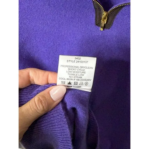 Tory Burch 100% Cashmere Sweater Women XS Purple Zipper Detail Quiet Luxury