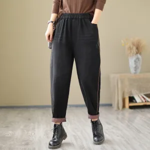 Trend Black Pockets Harem Denim Cropped Pants Fall