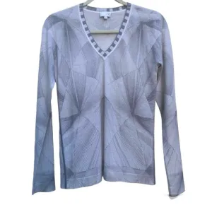 TSE 100% Pure Cashmere Cream Grey Abstract V-neck Long Sleeve Sweater Size Small