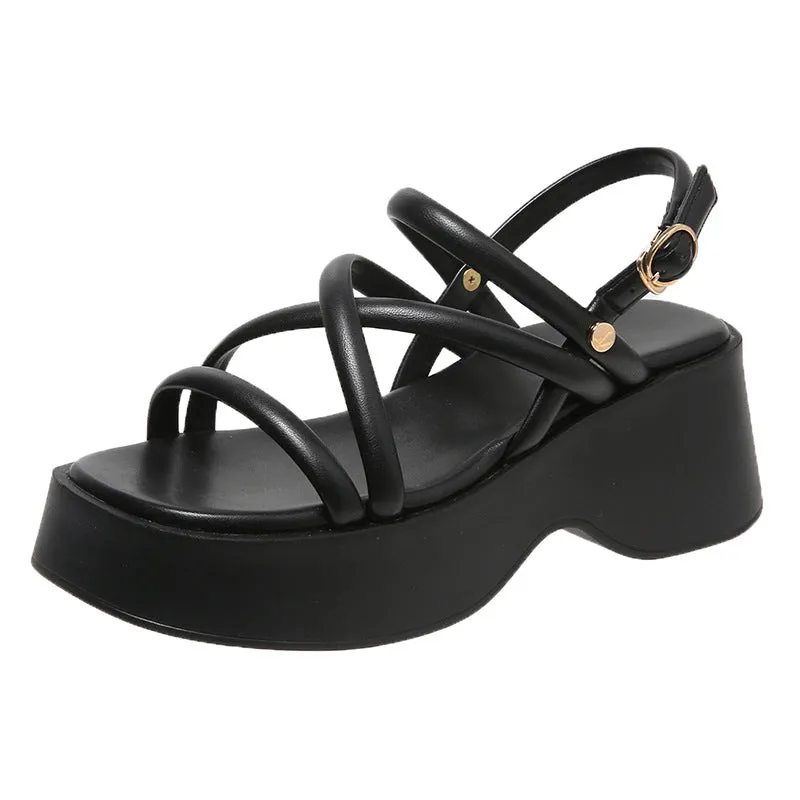 Velcro Cross Strap Platform Sandals