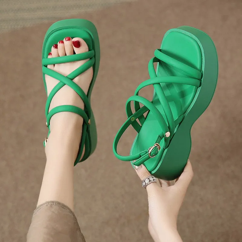 Velcro Cross Strap Platform Sandals