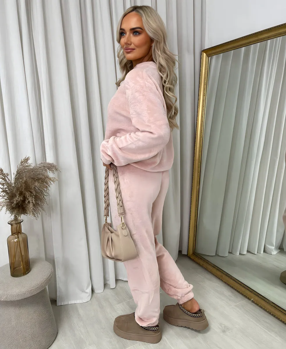 Velvet Long Sleeve Loose Top and Jogger Loungewear Co-ord Set
