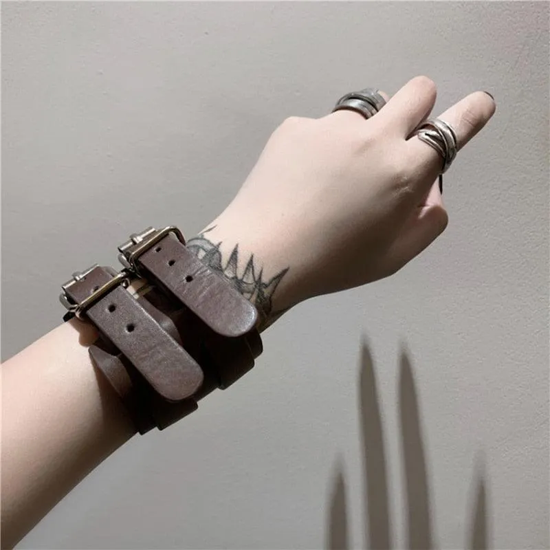 Vintage Simple Leather Gothic Adjustable Strap Bracelet