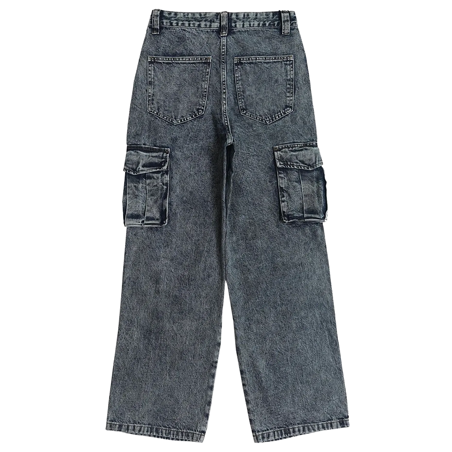Vintage Wash Wide-Leg Cargo Denim Jeans