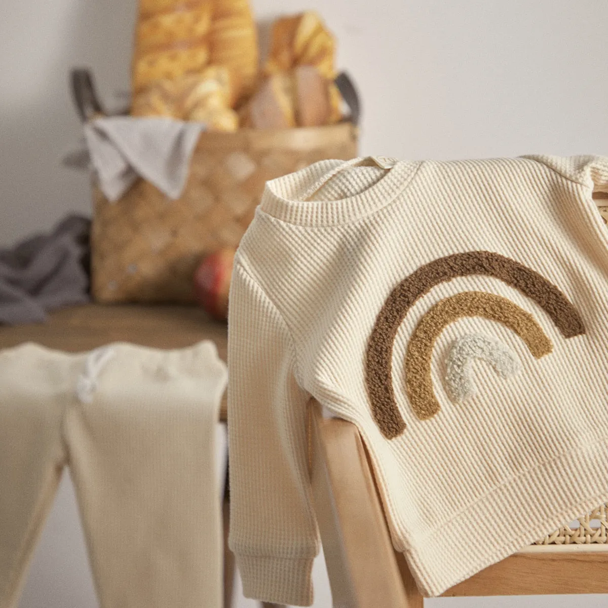 Waffle Knit Neutral Rainbow Loungewear Set