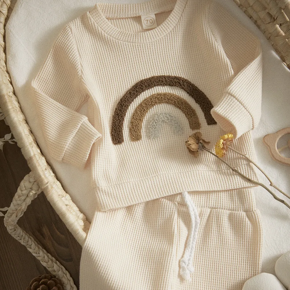Waffle Knit Neutral Rainbow Loungewear Set