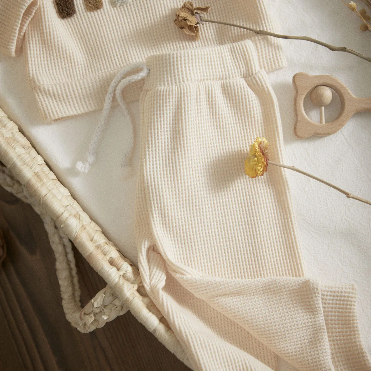 Waffle Knit Neutral Rainbow Loungewear Set
