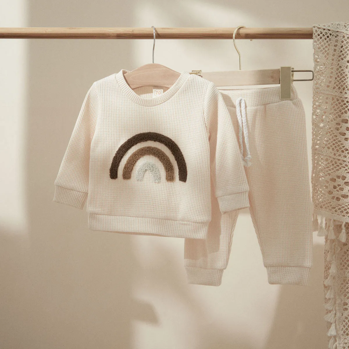 Waffle Knit Neutral Rainbow Loungewear Set