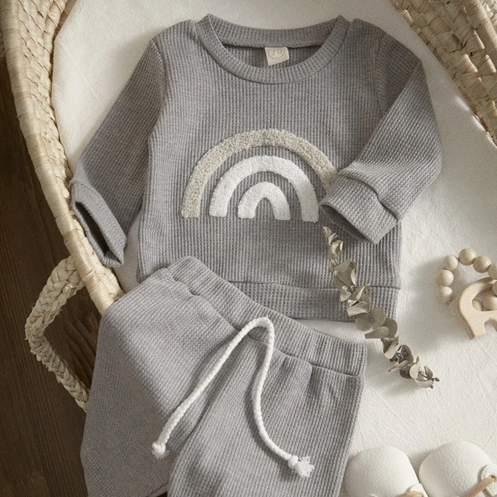 Waffle Knit Neutral Rainbow Loungewear Set