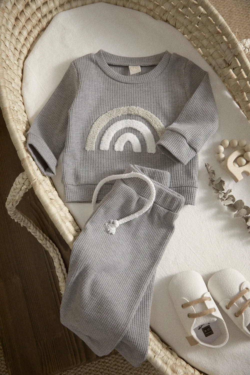 Waffle Knit Neutral Rainbow Loungewear Set