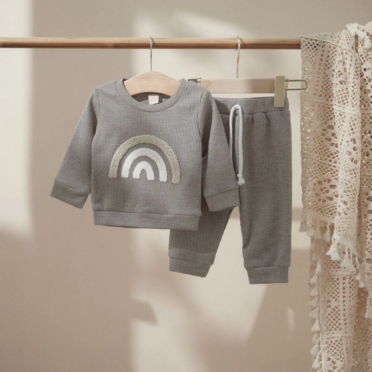 Waffle Knit Neutral Rainbow Loungewear Set