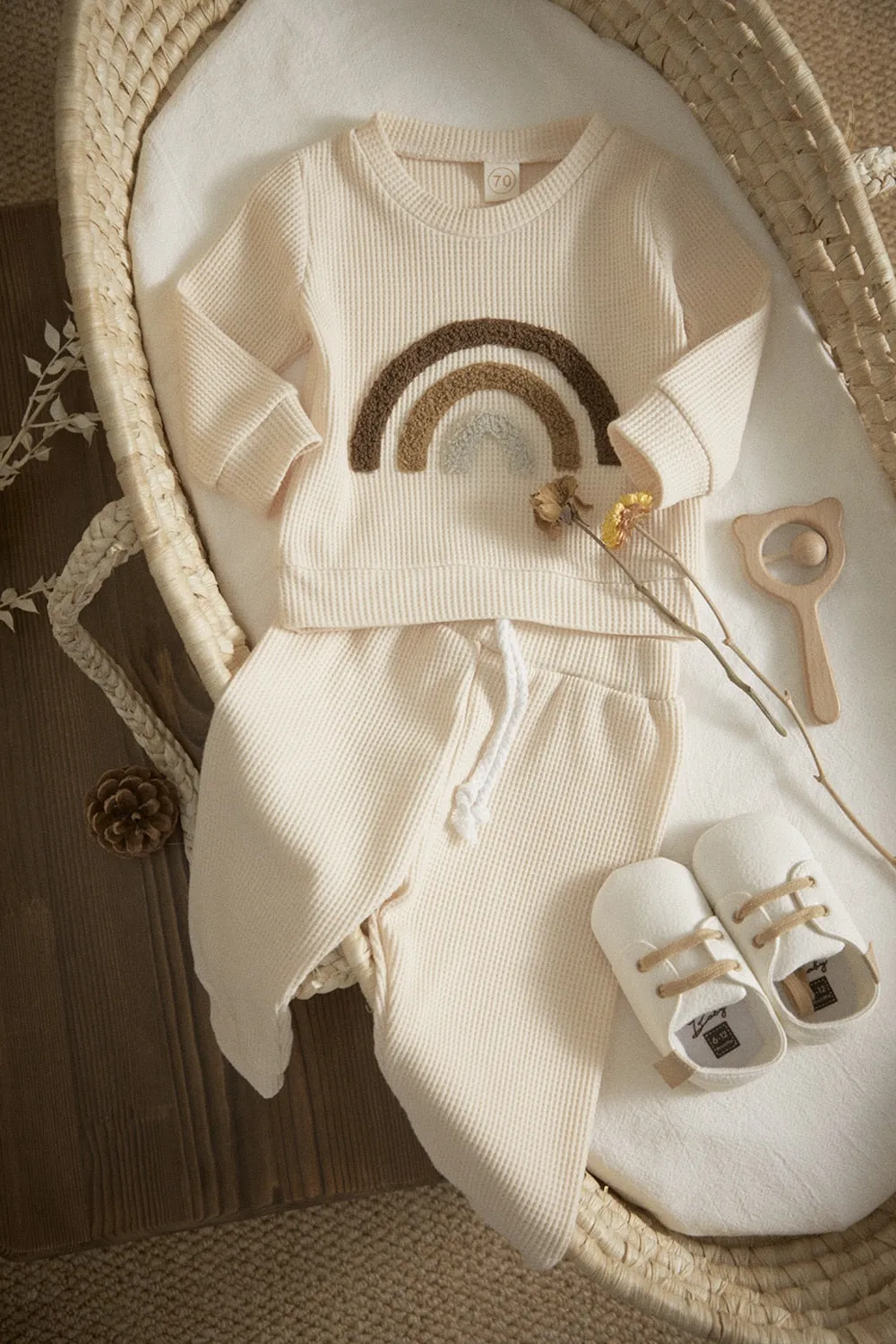 Waffle Knit Neutral Rainbow Loungewear Set