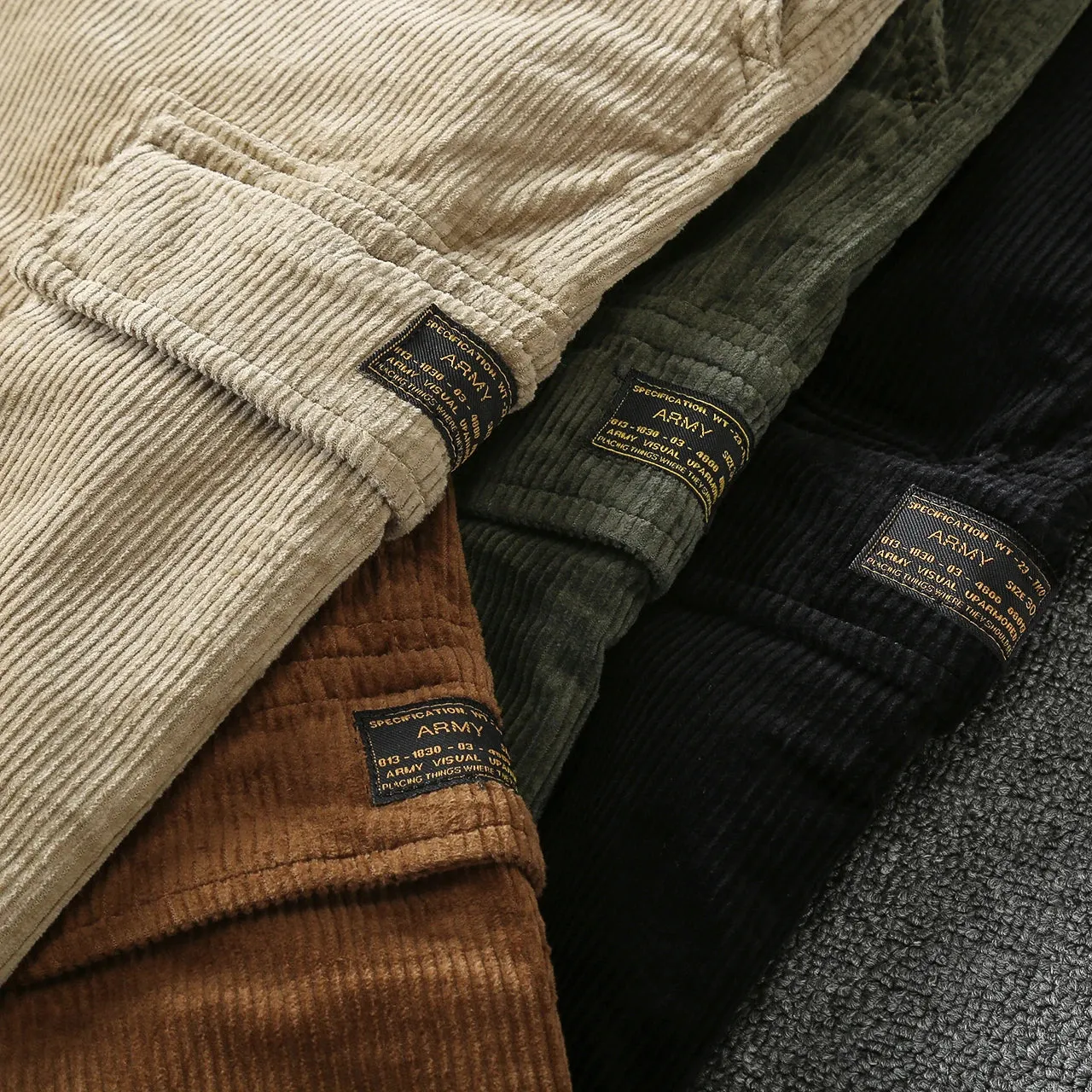 Washed Retro Heavyweight Corduroy Cargo Pants - Men's Fashion Loose Casual Straight Trousers with Multi-Pockets