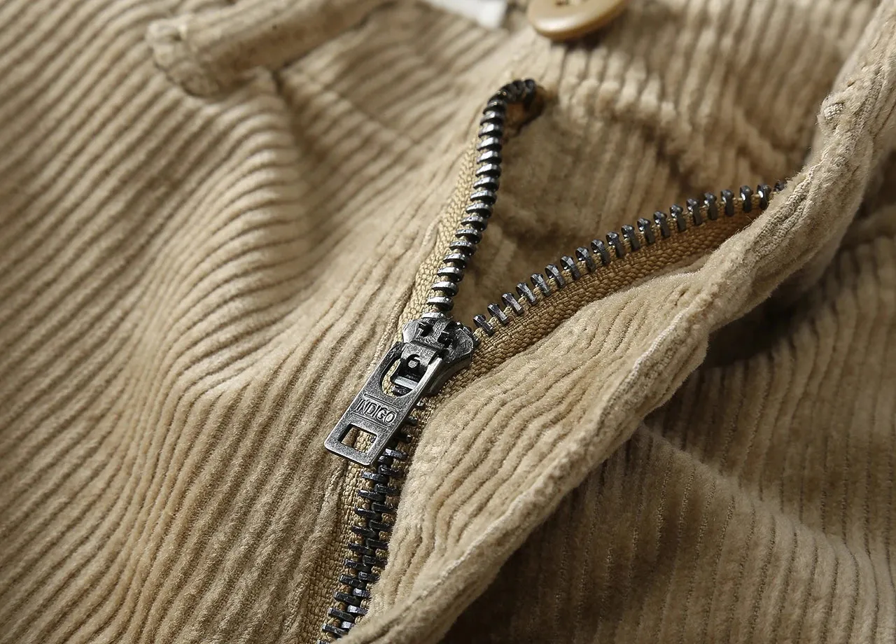 Washed Retro Heavyweight Corduroy Cargo Pants - Men's Fashion Loose Casual Straight Trousers with Multi-Pockets