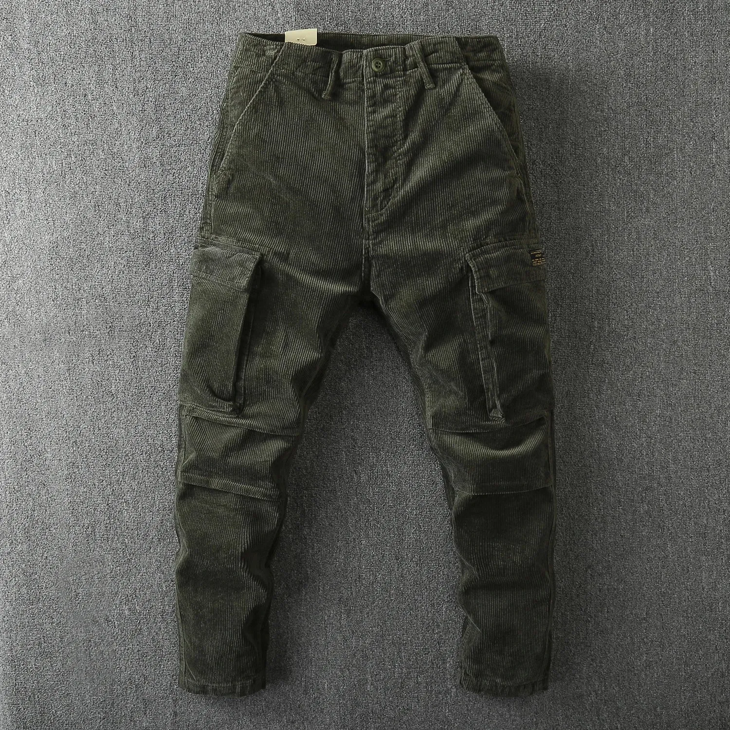 Washed Retro Heavyweight Corduroy Cargo Pants - Men's Fashion Loose Casual Straight Trousers with Multi-Pockets
