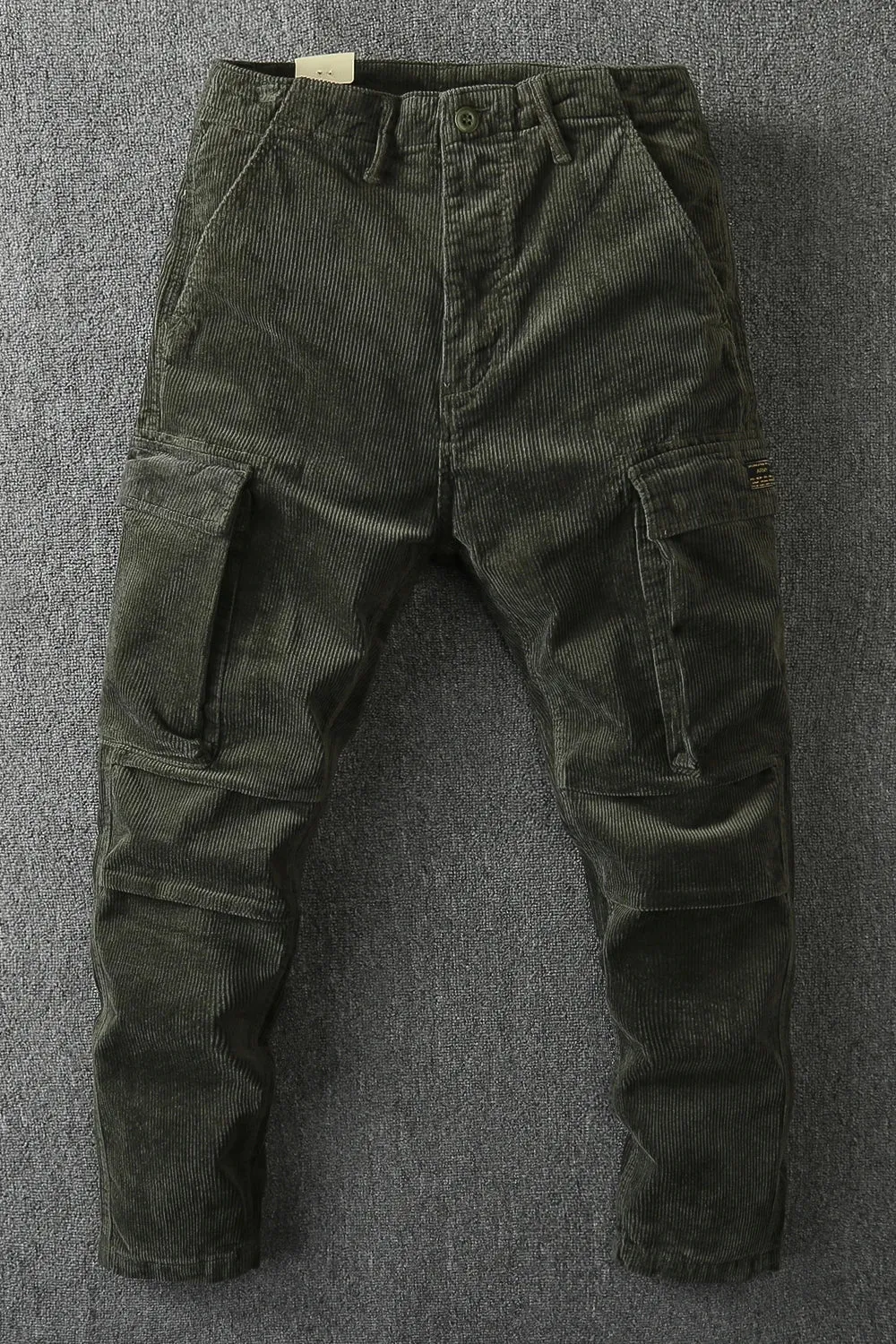 Washed Retro Heavyweight Corduroy Cargo Pants - Men's Fashion Loose Casual Straight Trousers with Multi-Pockets