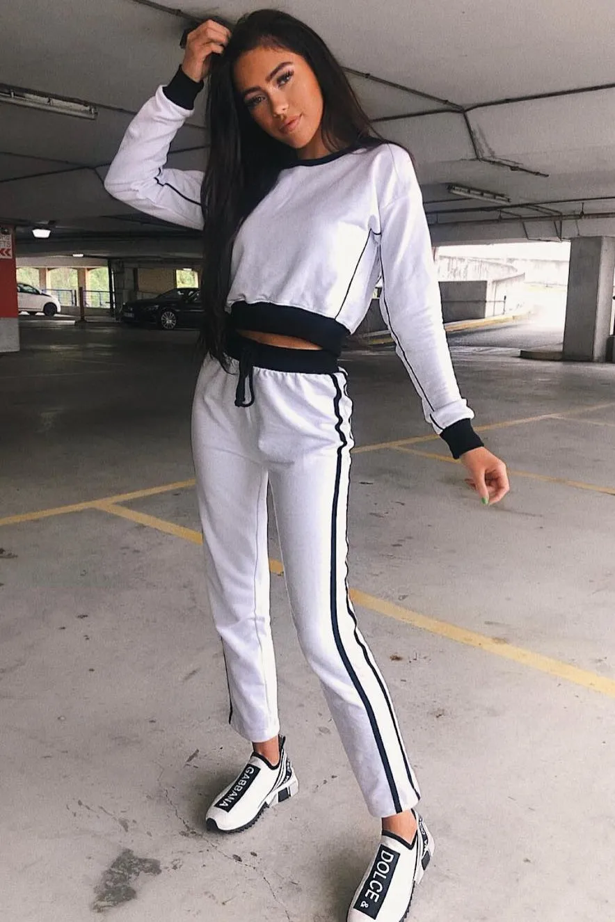 White and Black Side Stripe Sweatshirt and Jogger Set - Miliany