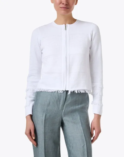White Fringe Cotton Zip Jacket