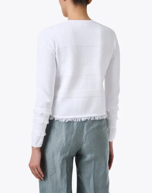 White Fringe Cotton Zip Jacket