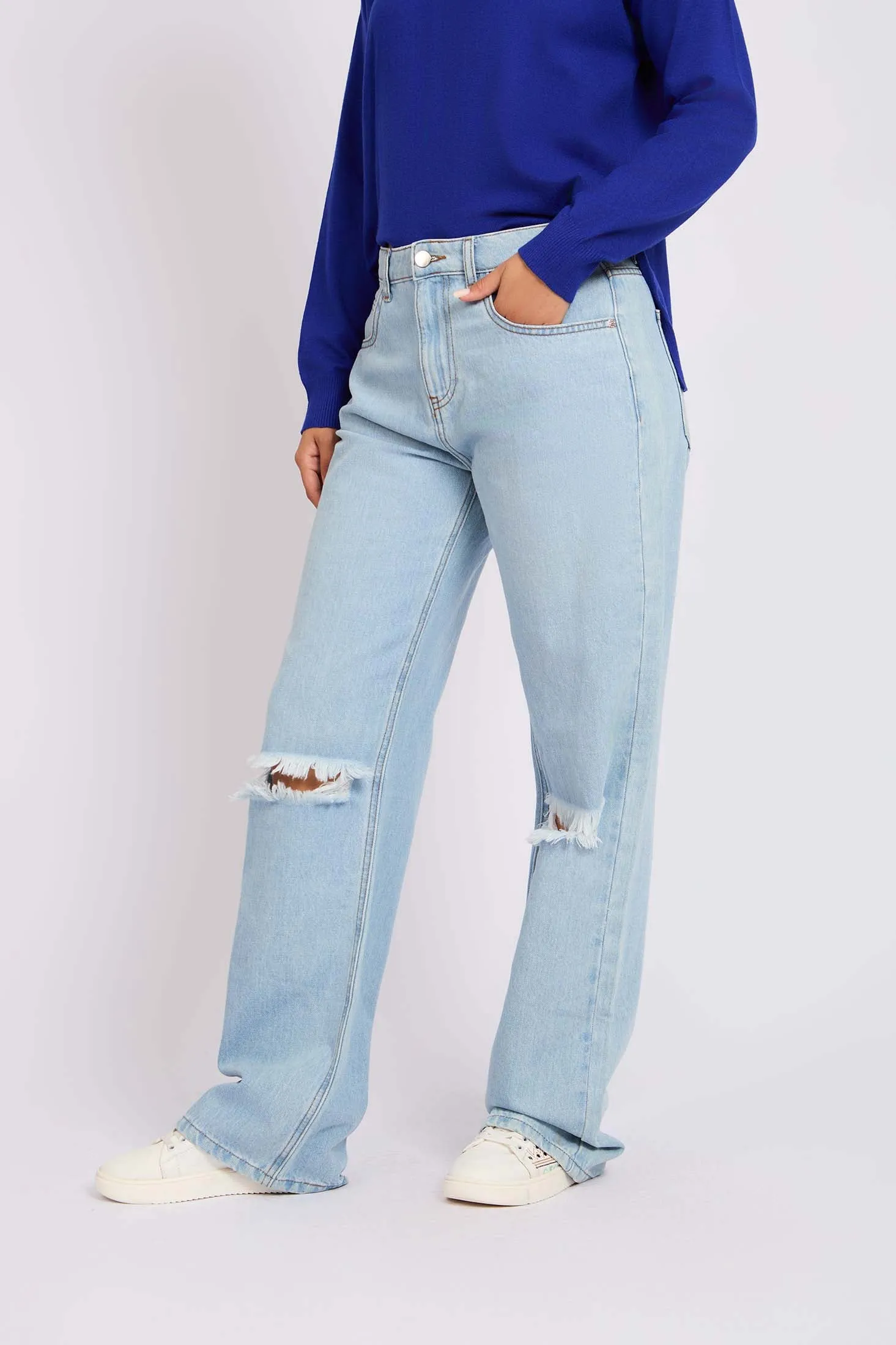 Women Denim Pant  Relaxed Fit High Waist Blue