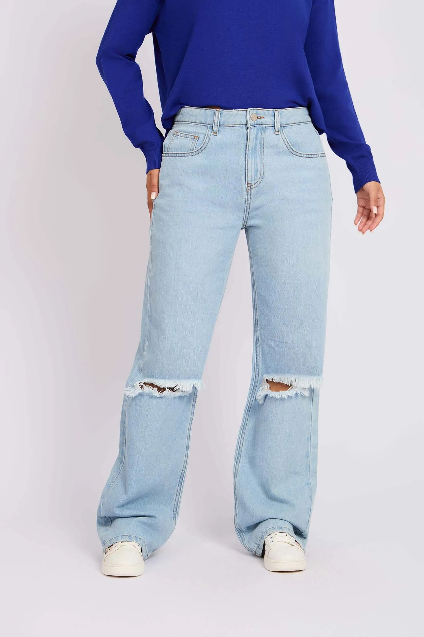 Women Denim Pant  Relaxed Fit High Waist Blue