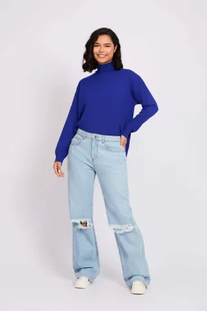 Women Denim Pant  Relaxed Fit High Waist Blue