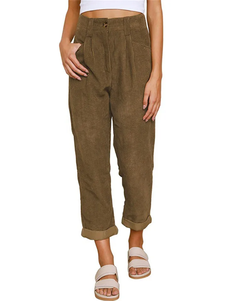 Women's High Waist Corduroy Pants
