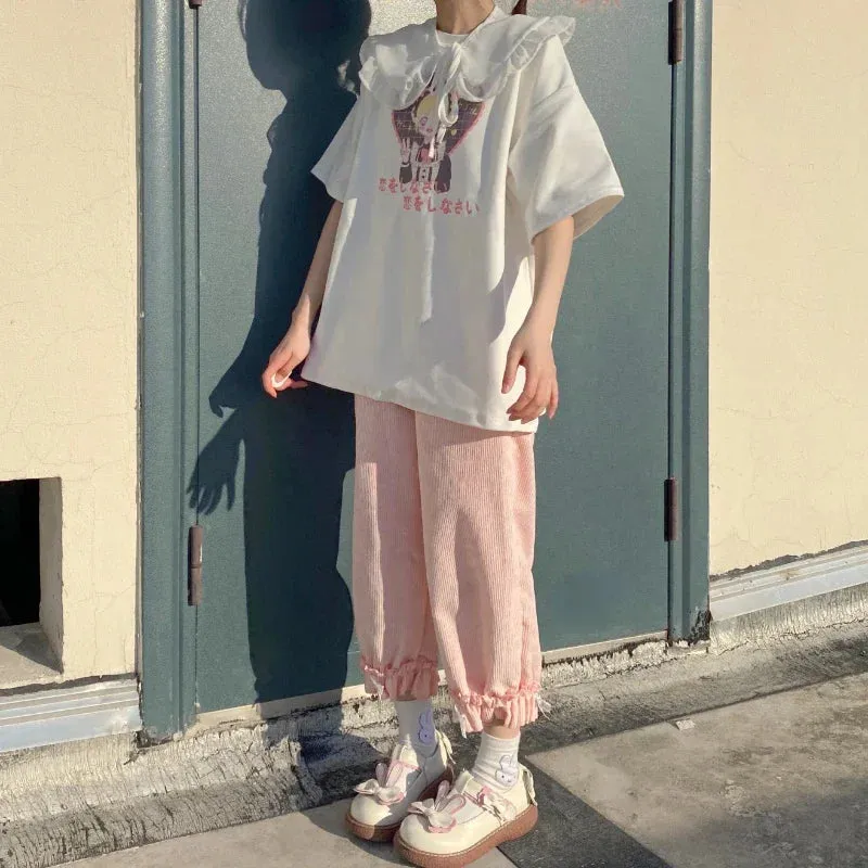 Women's Kawaii High-Waist Corduroy Pants