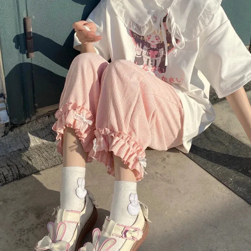 Women's Kawaii High-Waist Corduroy Pants