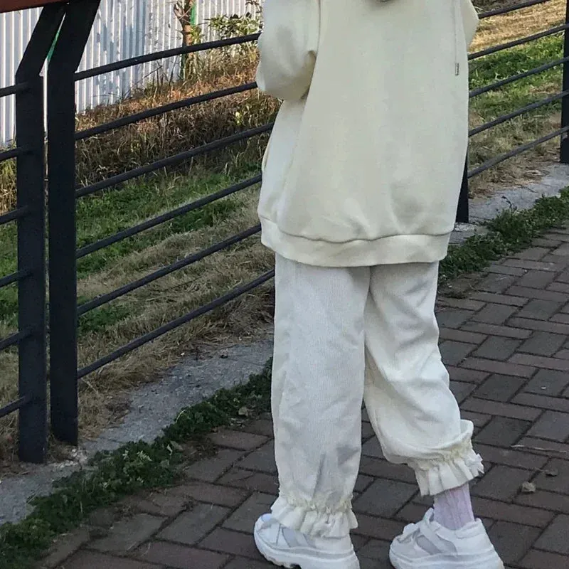 Women's Kawaii High-Waist Corduroy Pants