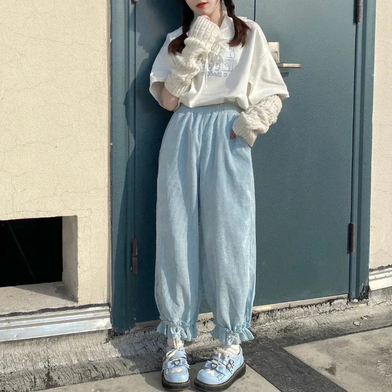Women's Kawaii High-Waist Corduroy Pants
