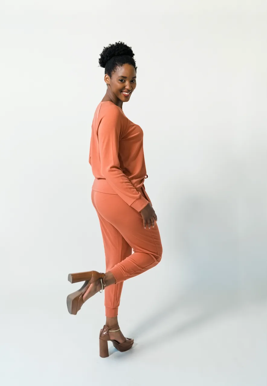 Women's Plain Bamboo Jogger & Pullover Set -Orange