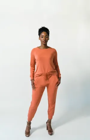 Women's Plain Bamboo Jogger & Pullover Set -Orange