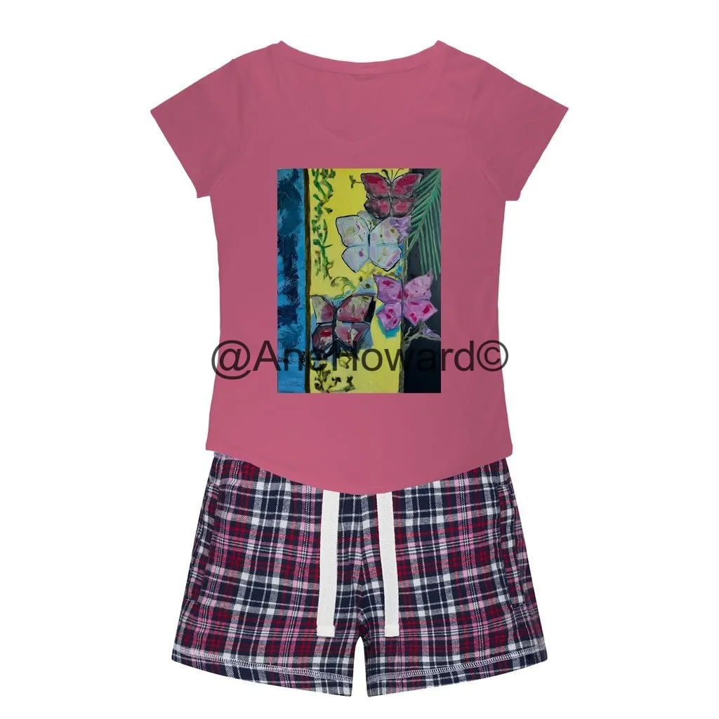 Women's Sleepy Tee and Flannel Short Les Papillons