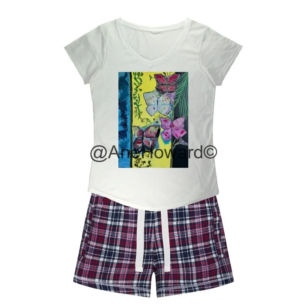 Women's Sleepy Tee and Flannel Short Les Papillons
