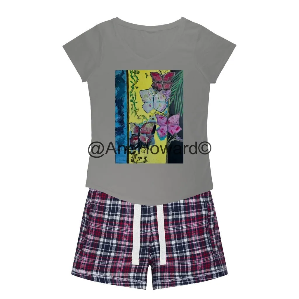 Women's Sleepy Tee and Flannel Short Les Papillons
