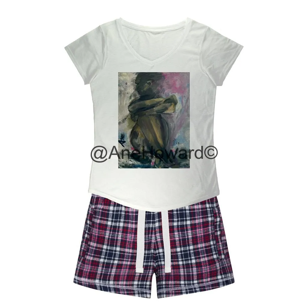 Women's Sleepy Tee and Flannel Short Self-Portrait Pensive