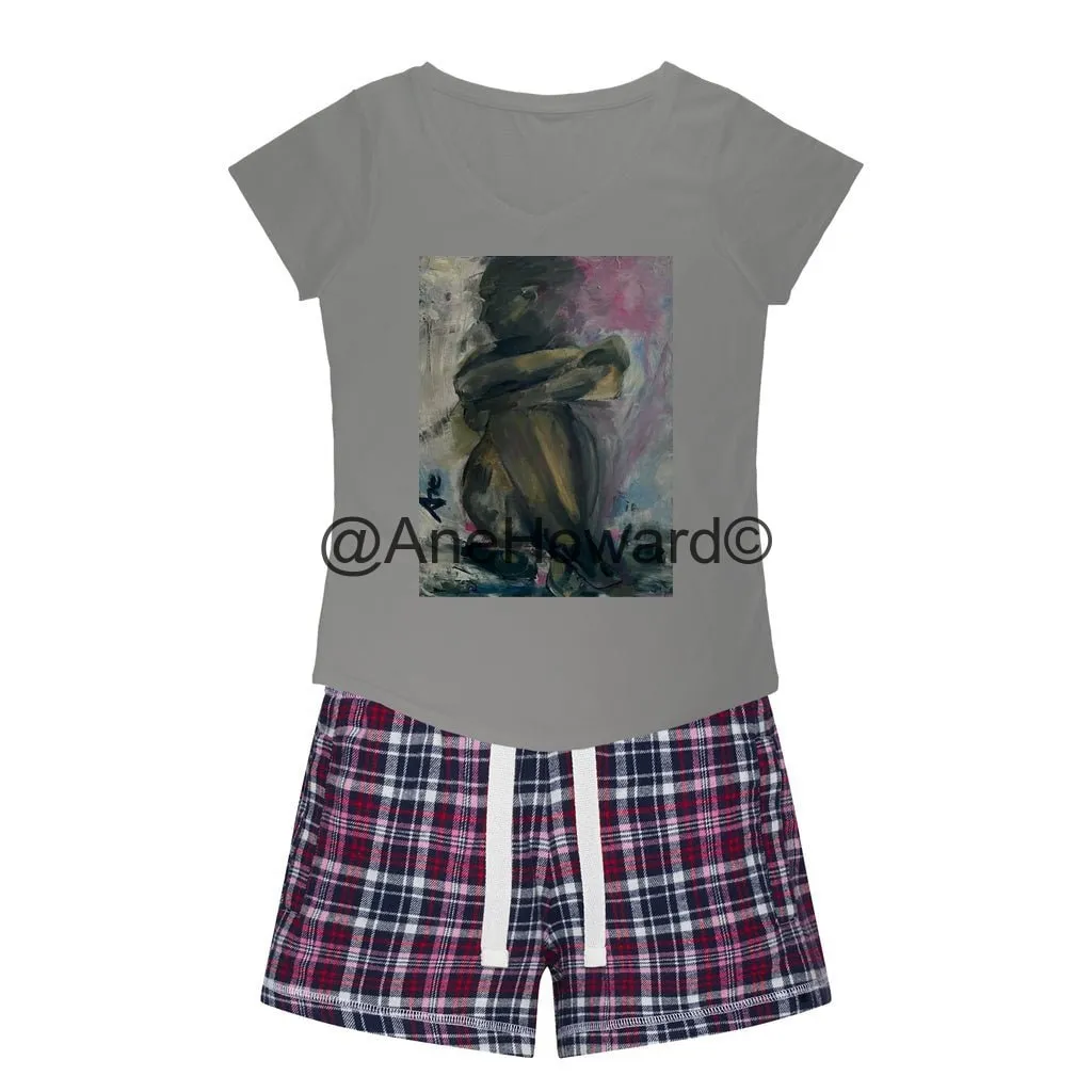 Women's Sleepy Tee and Flannel Short Self-Portrait Pensive
