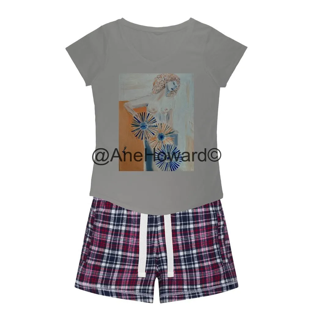 Women's Sleepy Tee and Flannel Short Self-portrait Spinning my Wheels