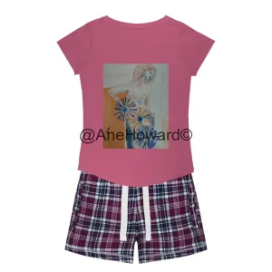 Women's Sleepy Tee and Flannel Short Self-portrait Spinning my Wheels
