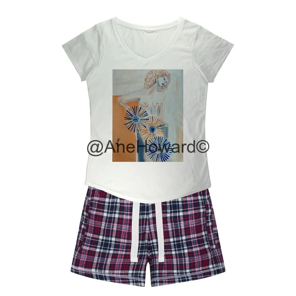 Women's Sleepy Tee and Flannel Short Self-portrait Spinning my Wheels