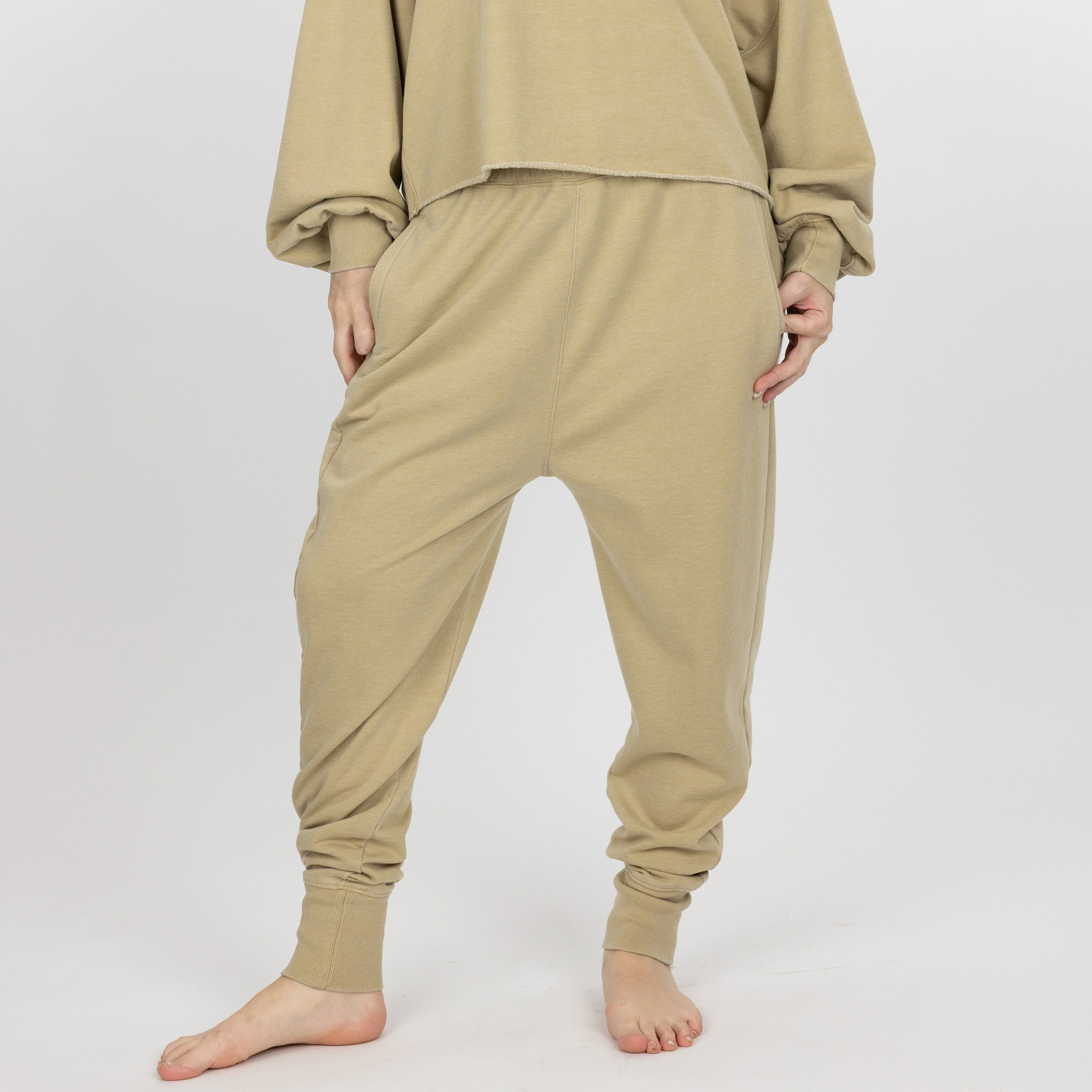 Womens Washed Harem Jogger - Pale Khaki