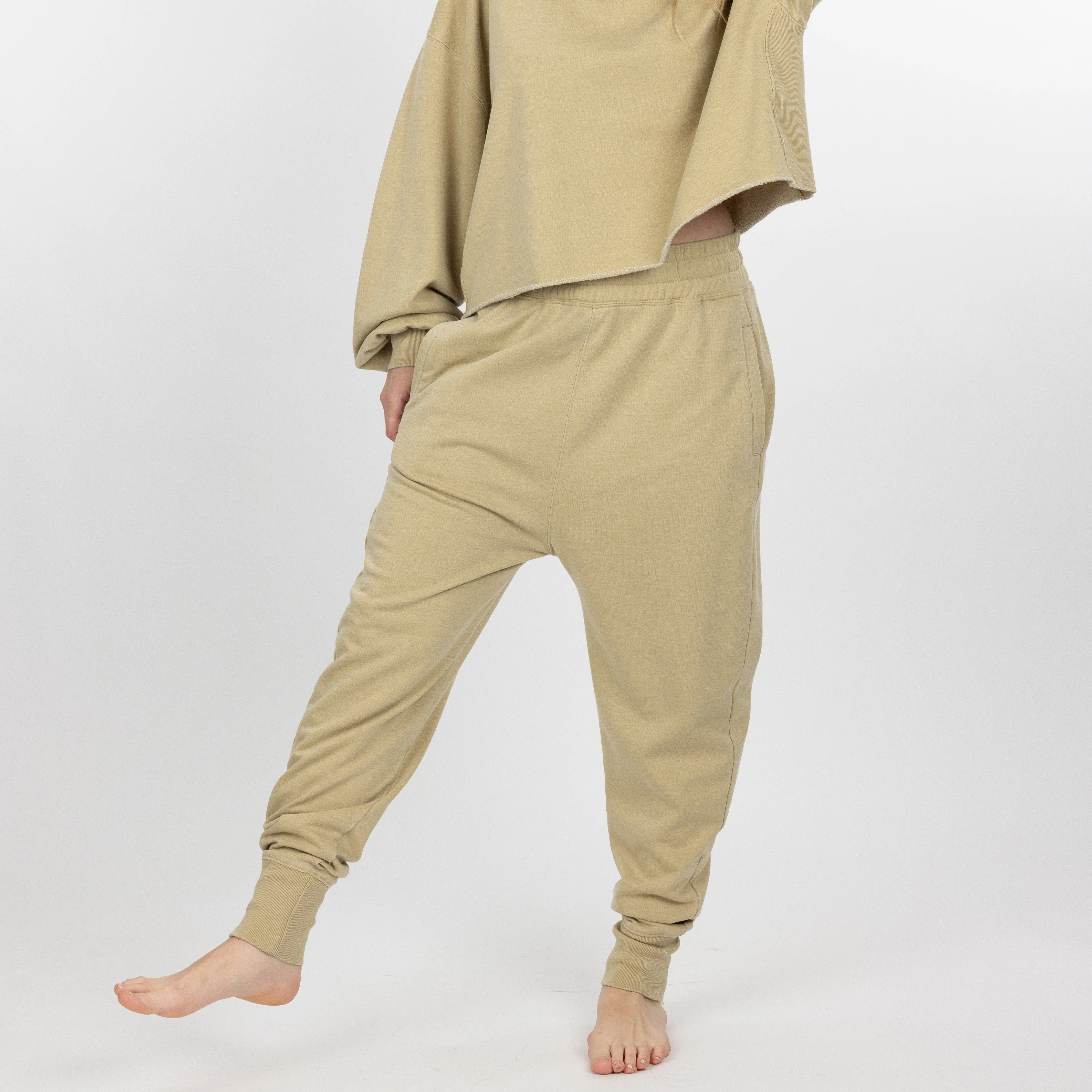 Womens Washed Harem Jogger - Pale Khaki