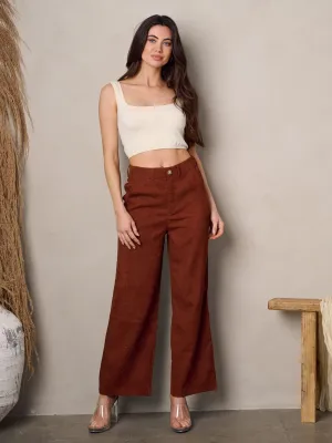 WOMEN'S WIDE LEG POCKETS CORDUROY PANTS