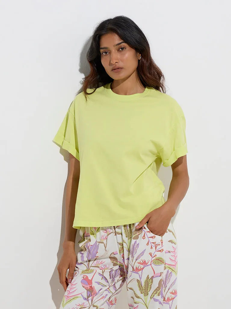 Wunderlove Green Solid Cotton T-Shirt
